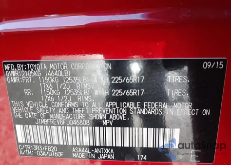 2015 Toyota Rav4 Le from USA, damaged, VIN JTMBFREV8FJ046808